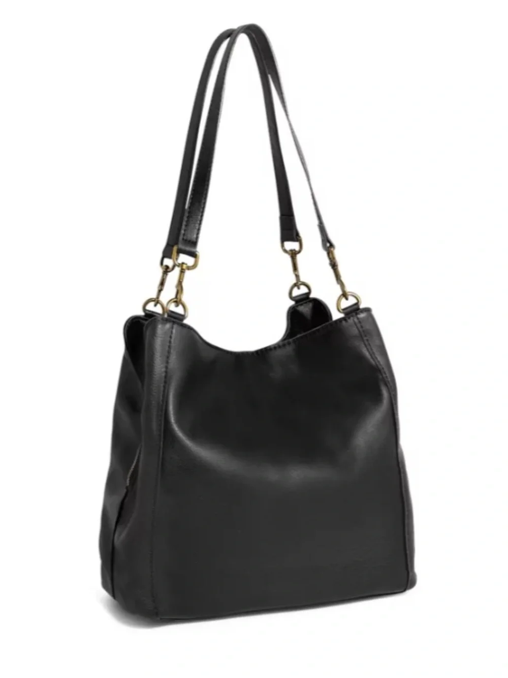 American Leather Co. Austin Triple Entry Bucket Black Shoulder Bag Purse